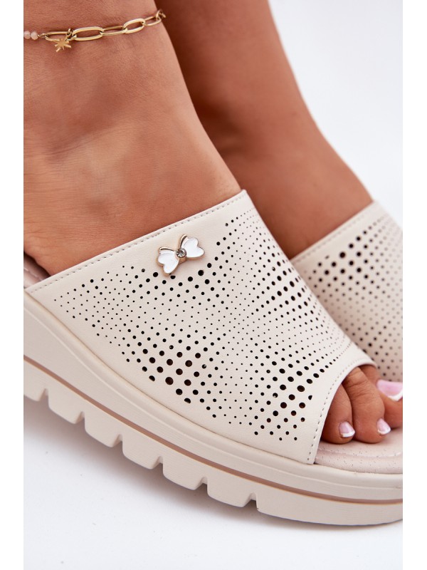 Women's Leather Wedge Sandals Beige Vinceza 41477 Women's Leather Wedge Sandals Beige Vinceza 41477