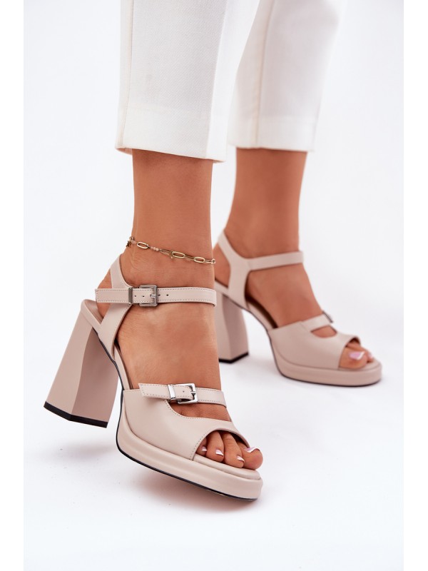 Women's Leather Heeled Sandals Vinceza 77110 Beige 2