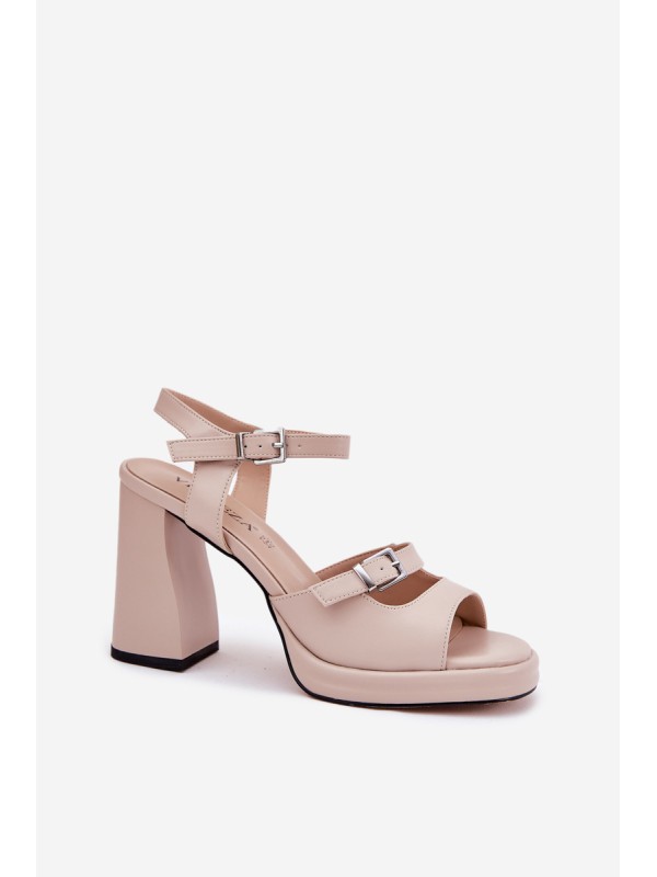Women's Leather Heeled Sandals Vinceza 77110 Beige