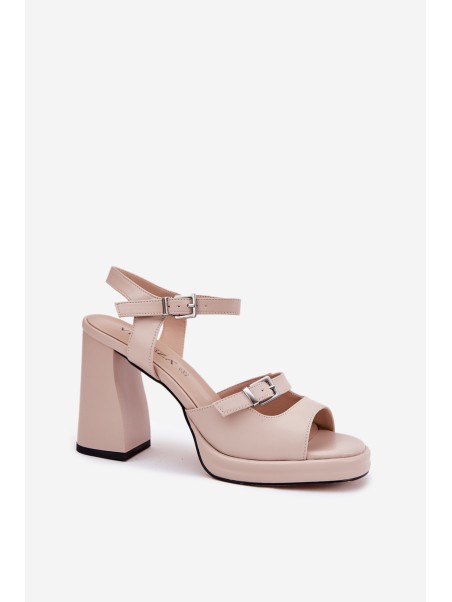 Women's Leather Heeled Sandals Vinceza 77110 Beige