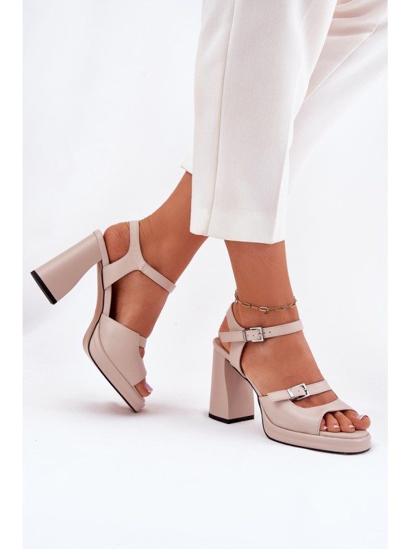 Women's Leather Heeled Sandals Vinceza 77110 Beige