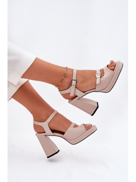 Women's Leather Heeled Sandals Vinceza 77110 Beige
