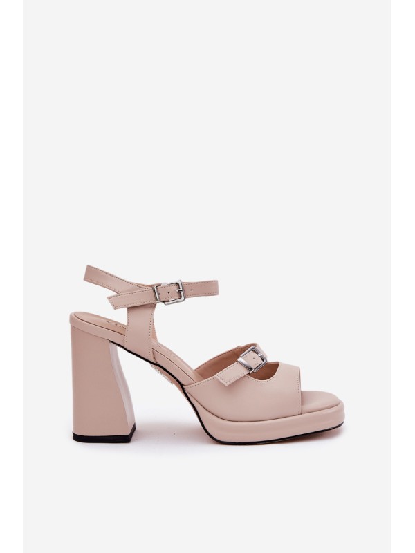 Women's Leather Heeled Sandals Vinceza 77110 Beige