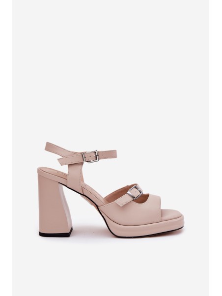 Women's Leather Heeled Sandals Vinceza 77110 Beige