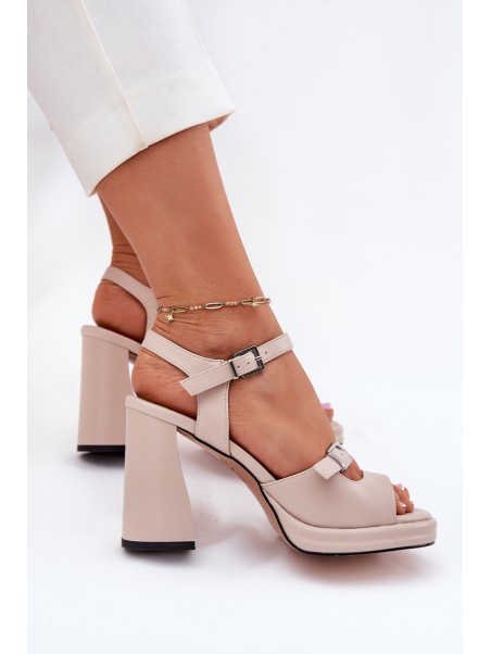 Women's Leather Heeled Sandals Vinceza 77110 Beige
