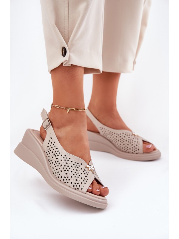 Womens Leather Wedge Sandals Vinceza 41476 Beige