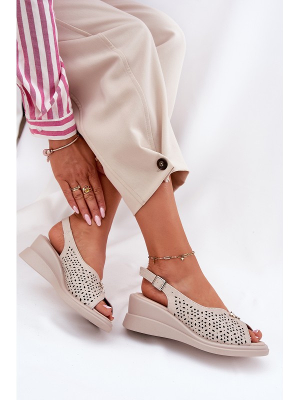 Womens Leather Wedge Sandals Vinceza 41476 Beige