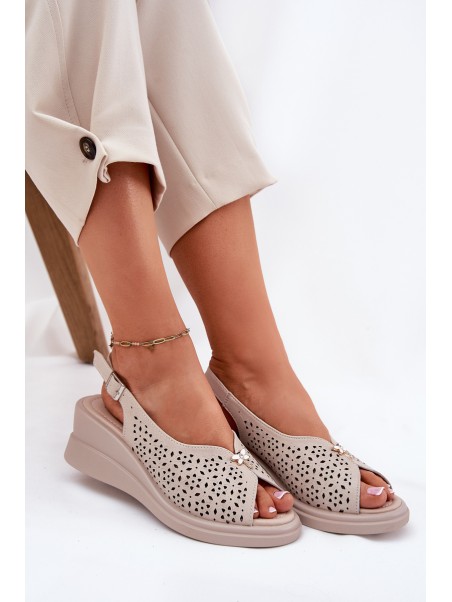Womens Leather Wedge Sandals Vinceza 41476 Beige
