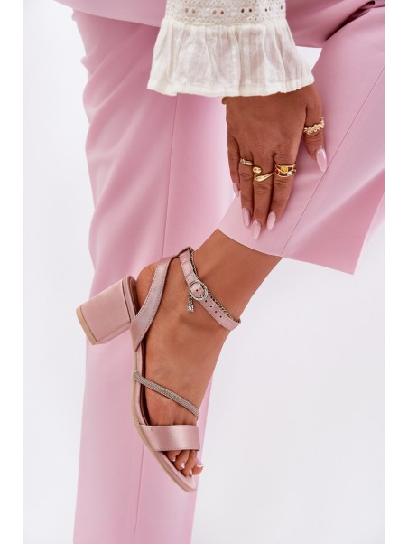 Ladies Sandals On Heel With Zirconia Vinceza 20268 Pink