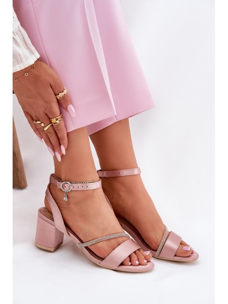 Ladies Sandals On Heel With Zirconia Vinceza 20268 Pink