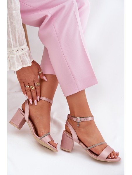 Ladies Sandals On Heel With Zirconia Vinceza 20268 Pink