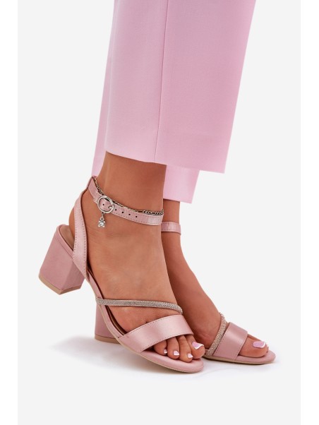 Ladies Sandals On Heel With Zirconia Vinceza 20268 Pink