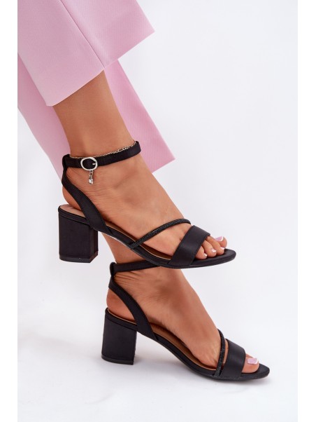 Ladies Sandals On Heel With Zirconia 20268 Black Vinceza
