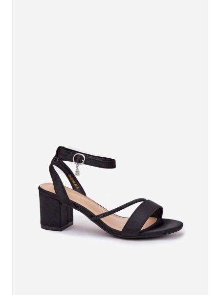 Ladies Sandals On Heel With Zirconia 20268 Black Vinceza