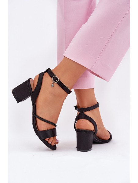 Ladies Sandals On Heel With Zirconia 20268 Black Vinceza
