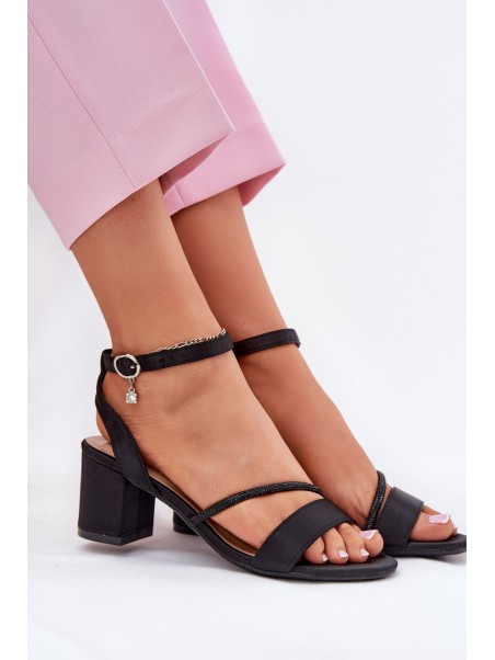 Ladies Sandals On Heel With Zirconia 20268 Black Vinceza