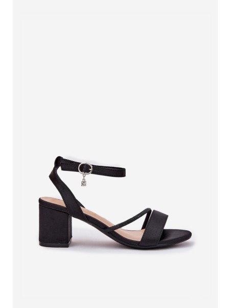 Ladies Sandals On Heel With Zirconia 20268 Black Vinceza
