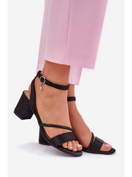 Ladies Sandals On Heel With Zirconia 20268 Black Vinceza