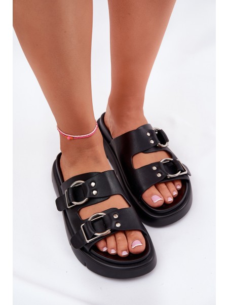 Leather Women's Sandals With Decorative Buckles Big Star RR274658 Black