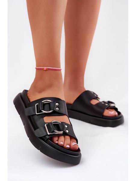 Leather Women's Sandals With Decorative Buckles Big Star RR274658 Black