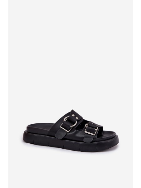 Leather Women's Sandals With Decorative Buckles Big Star RR274658 Black