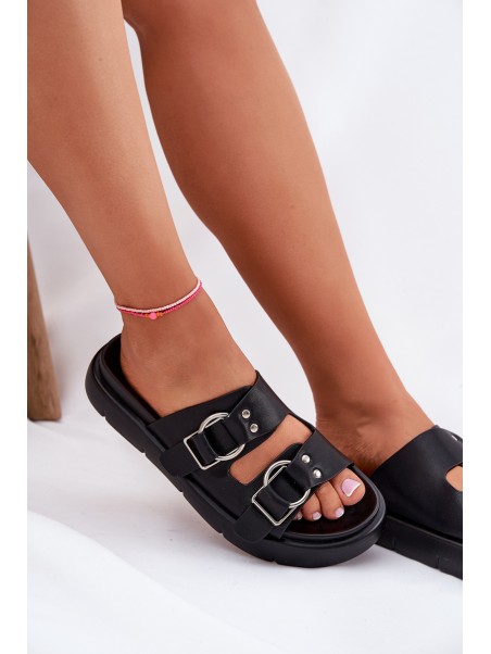 Leather Women's Sandals With Decorative Buckles Big Star RR274658 Black
