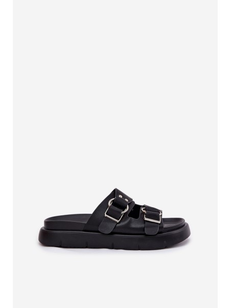 Leather Women's Sandals With Decorative Buckles Big Star RR274658 Black