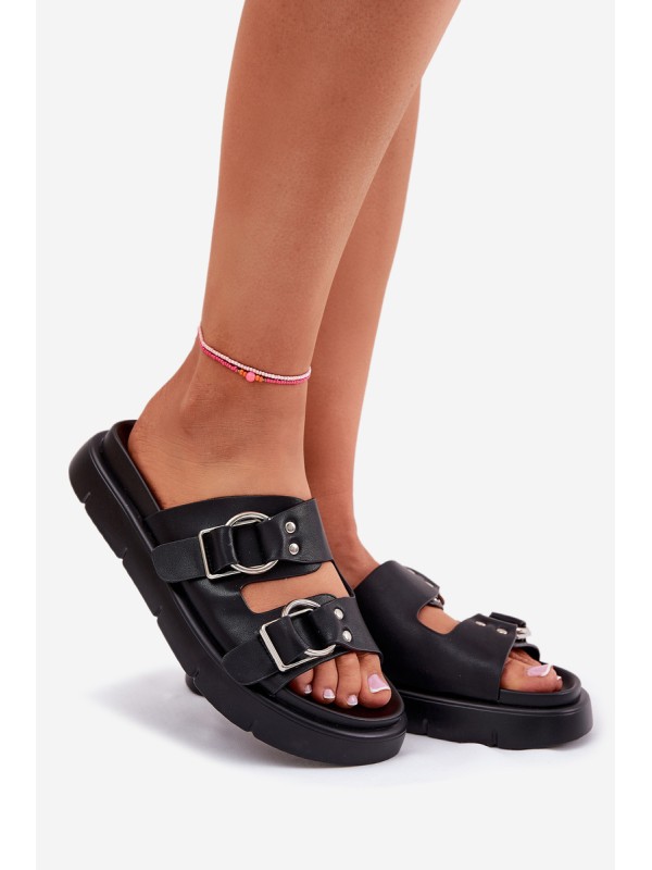 Leather Women's Sandals With Decorative Buckles Big Star RR274658 Black