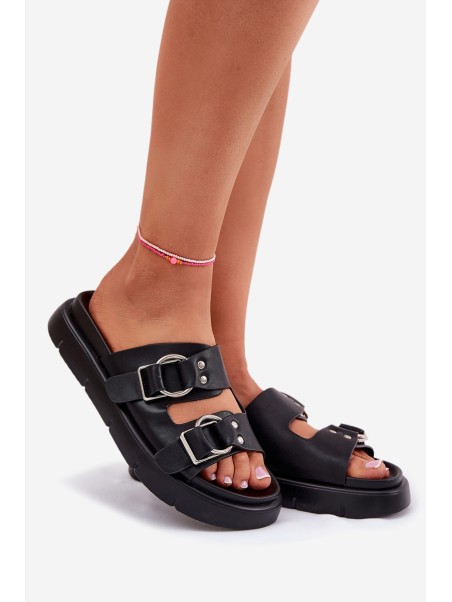 Leather Women's Sandals With Decorative Buckles Big Star RR274658 Black