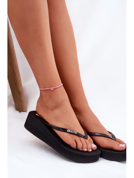 Wedge Heeled Ladies Flip Flops Big Star RR274A549 Black