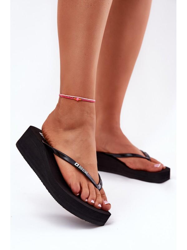 Wedge Heeled Ladies Flip Flops Big Star RR274A549 Black 2