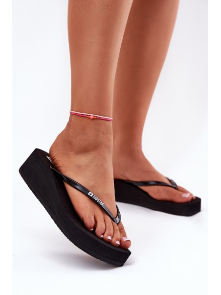 Wedge Heeled Ladies Flip Flops Big Star RR274A549 Black