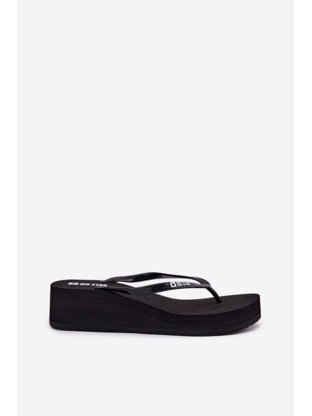 Wedge Heeled Ladies Flip Flops Big Star RR274A549 Black