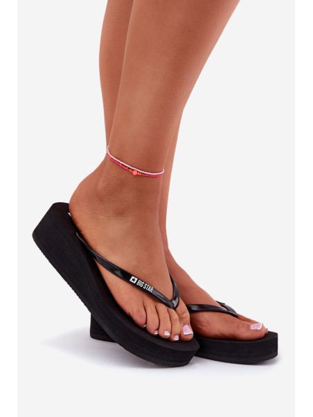 Wedge Heeled Ladies Flip Flops Big Star RR274A549 Black