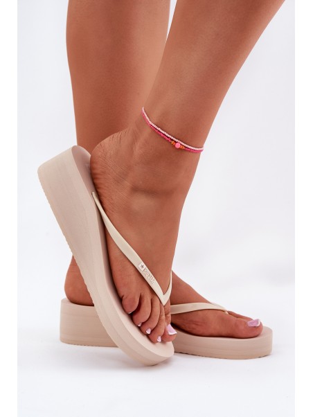 Wedge Women Japanese Flip Flops Big Star RR274A551 Beige