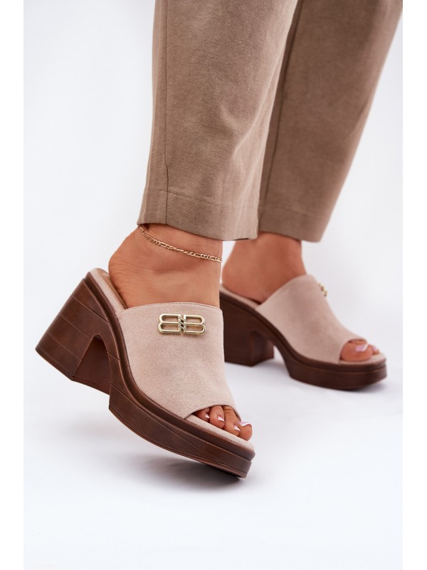 Women's sandals on a chunky heel with a gold detail Vinceza 17400 beige 2