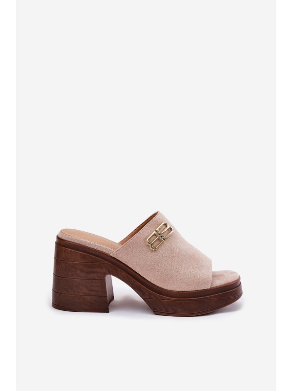 Women's sandals on a chunky heel with a gold detail Vinceza 17400 beige