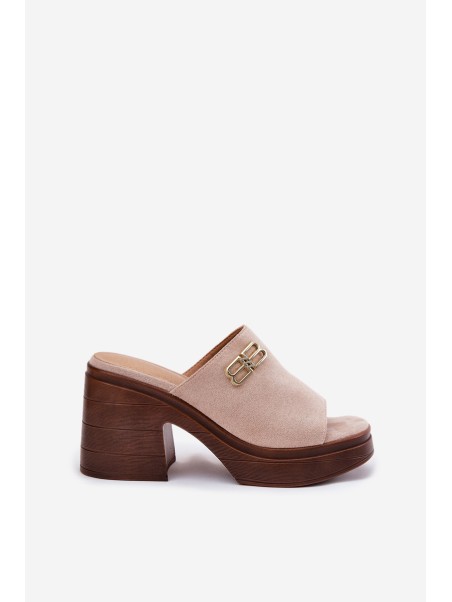 Women's sandals on a chunky heel with a gold detail Vinceza 17400 beige
