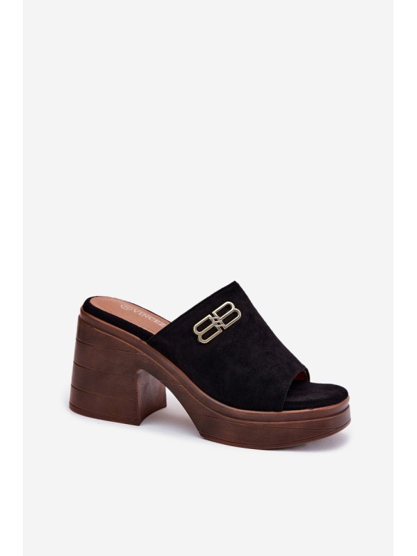 Ladies Sandals On Chunky Heel With Golden Detail Vinceza 17400 Black