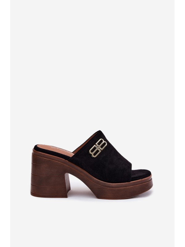 Ladies Sandals On Chunky Heel With Golden Detail Vinceza 17400 Black