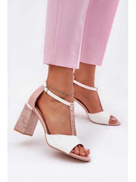 Lacquered Women's Sandals On Heel Pink-White Vinceza 20276