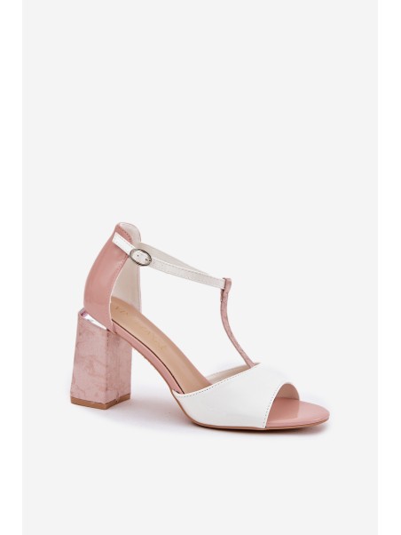 Lacquered Women's Sandals On Heel Pink-White Vinceza 20276
