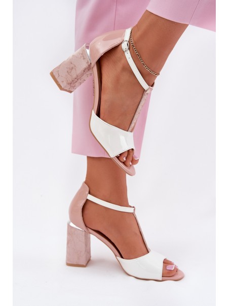 Lacquered Women's Sandals On Heel Pink-White Vinceza 20276