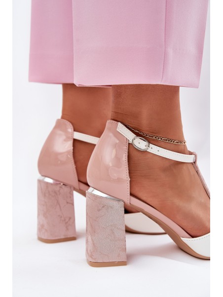 Lacquered Women's Sandals On Heel Pink-White Vinceza 20276