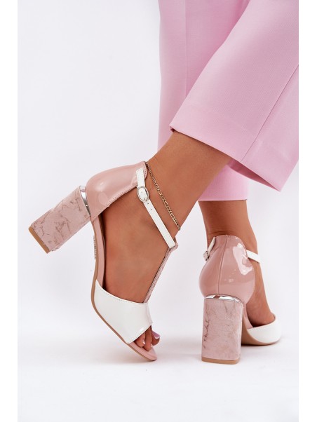 Lacquered Women's Sandals On Heel Pink-White Vinceza 20276