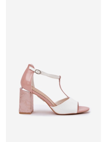 Lacquered Women's Sandals On Heel Pink-White Vinceza 20276