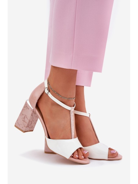 Lacquered Women's Sandals On Heel Pink-White Vinceza 20276