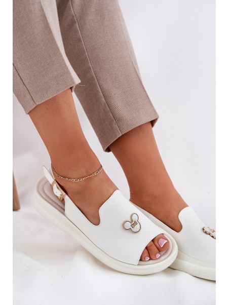 Women's leather sandals with decoration Vinceza 66757 white