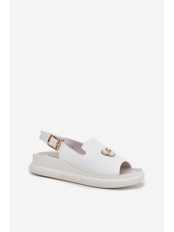 Women's leather sandals with decoration Vinceza 66757 white