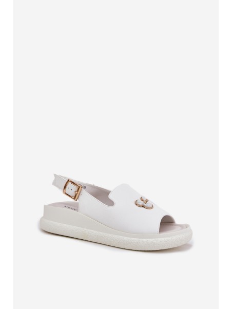 Women's leather sandals with decoration Vinceza 66757 white
